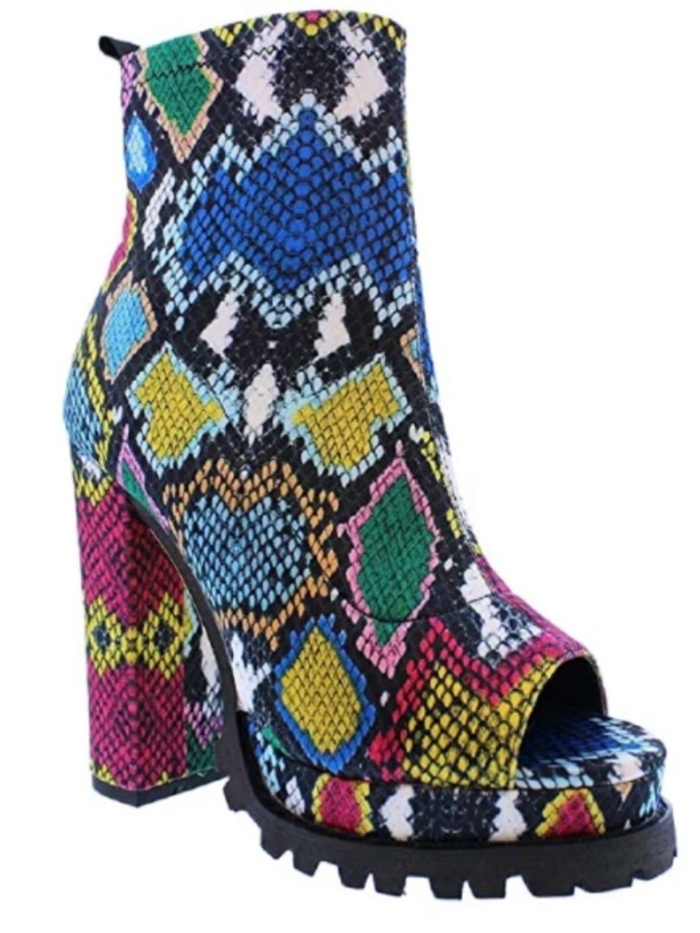 SHEIN Multicolor Snake-Print Platform Ankle Boots, Sz 41 / US Sz 10.5-11